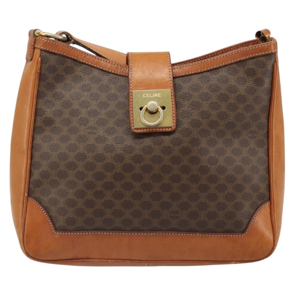 CELINE Macadam Canvas Shoulder Bag PVC Leather Brown Gold Auth 149126