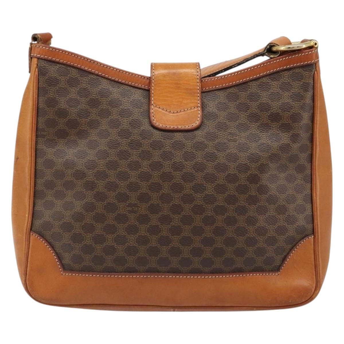 CELINE Macadam Canvas Shoulder Bag PVC Leather Brown Gold Auth 149126