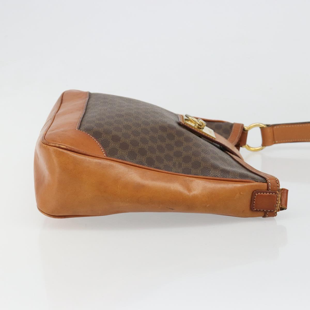CELINE Macadam Canvas Shoulder Bag PVC Leather Brown Gold Auth 149126