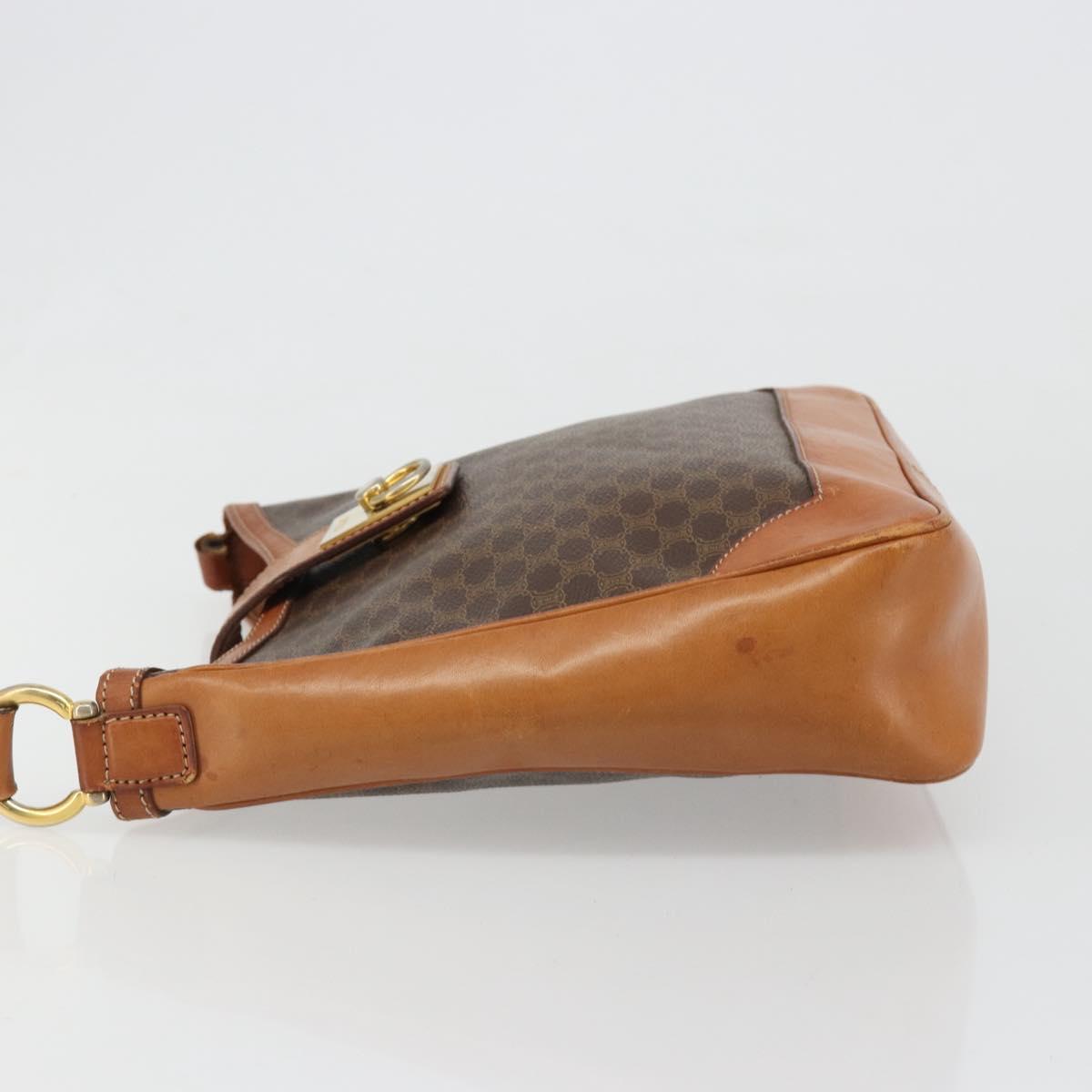 CELINE Macadam Canvas Shoulder Bag PVC Leather Brown Gold Auth 149126