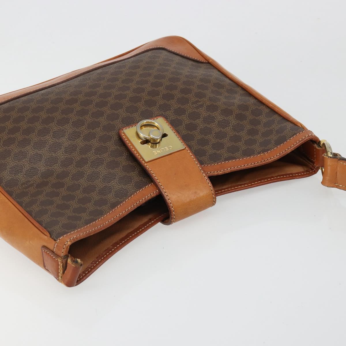 CELINE Macadam Canvas Shoulder Bag PVC Leather Brown Gold Auth 149126