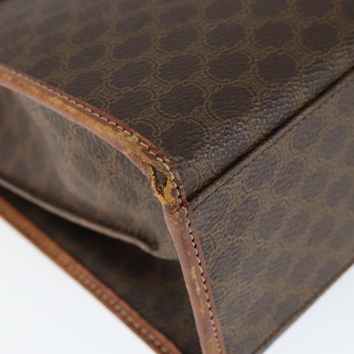 CELINE Macadam Canvas Hand Bag PVC Leather Brown Gold Auth 149127