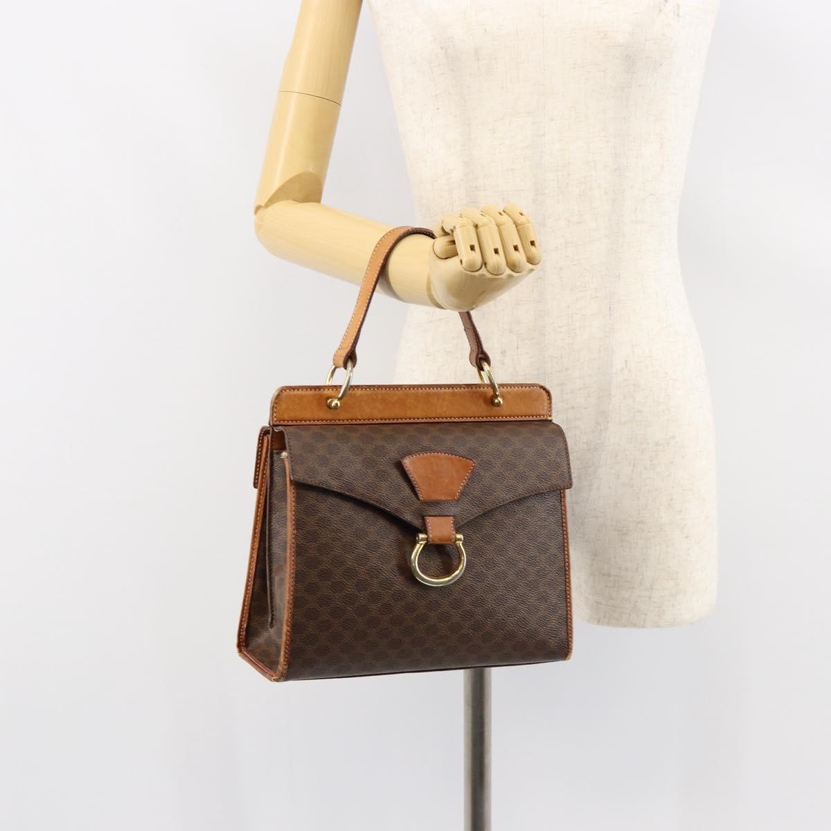 CELINE Macadam Canvas Hand Bag PVC Leather Brown Gold Auth 149127