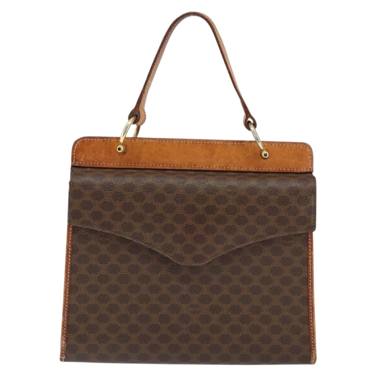 CELINE Macadam Canvas Hand Bag PVC Leather Brown Gold Auth 149127