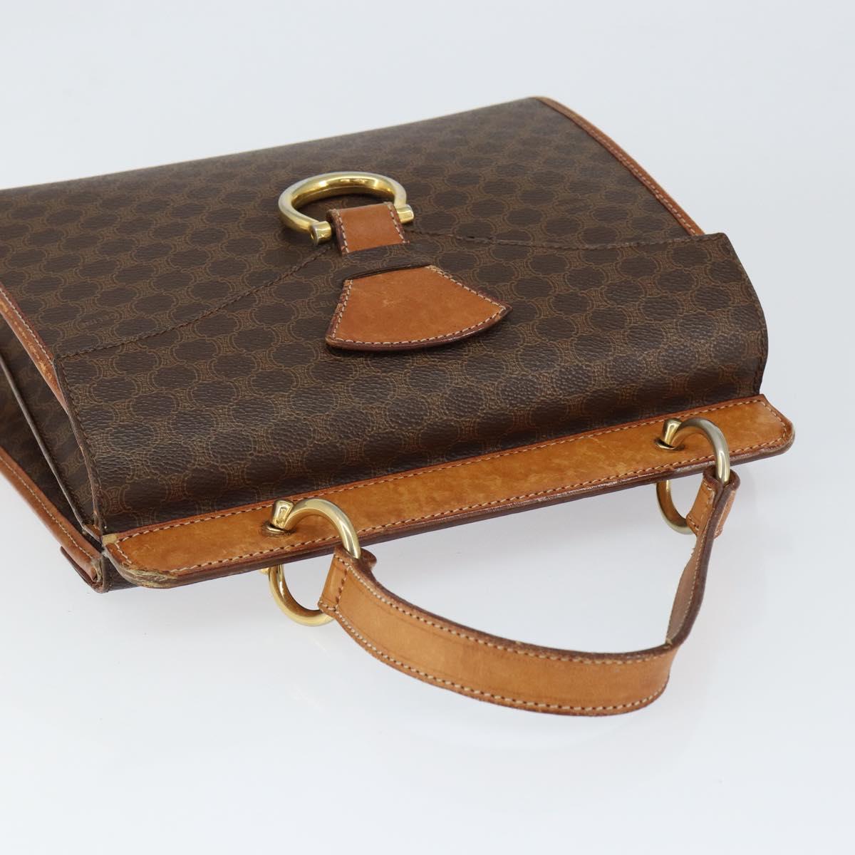 CELINE Macadam Canvas Hand Bag PVC Leather Brown Gold Auth 149127