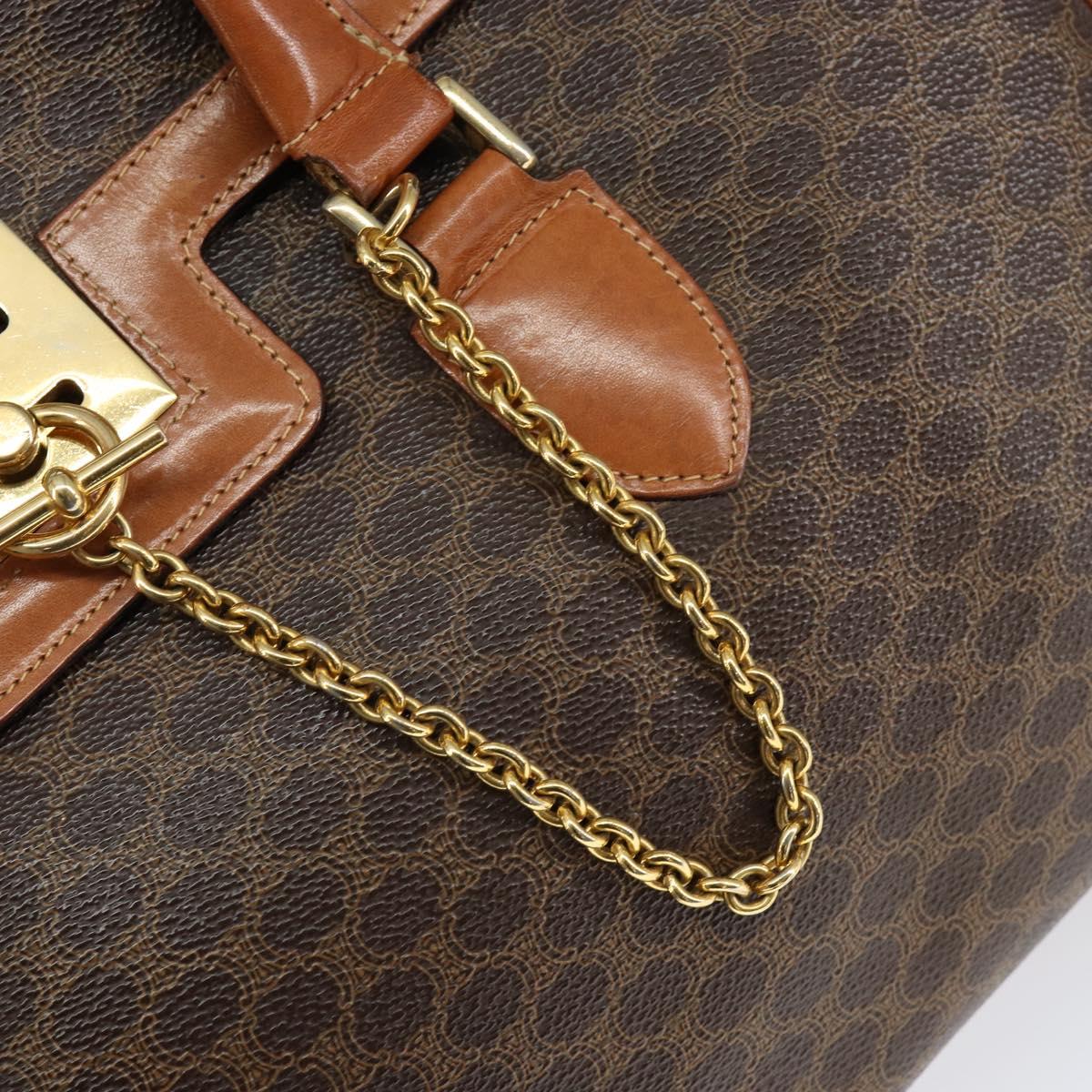 CELINE Macadam Canvas Hand Bag PVC Leather Brown Gold Auth 149128