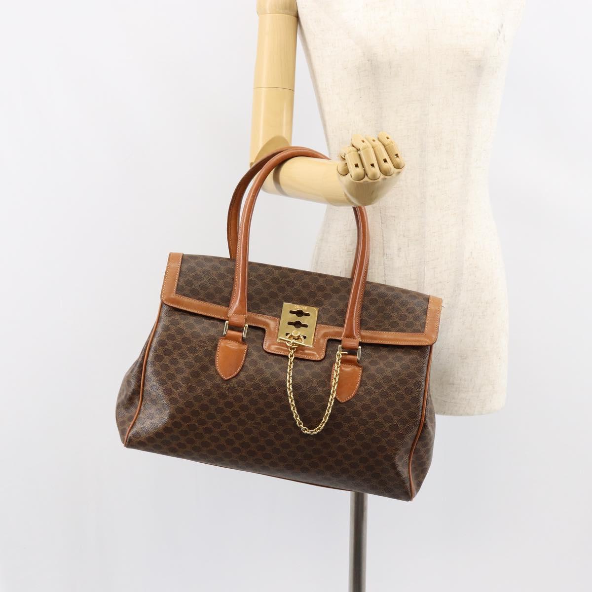 CELINE Macadam Canvas Hand Bag PVC Leather Brown Gold Auth 149128