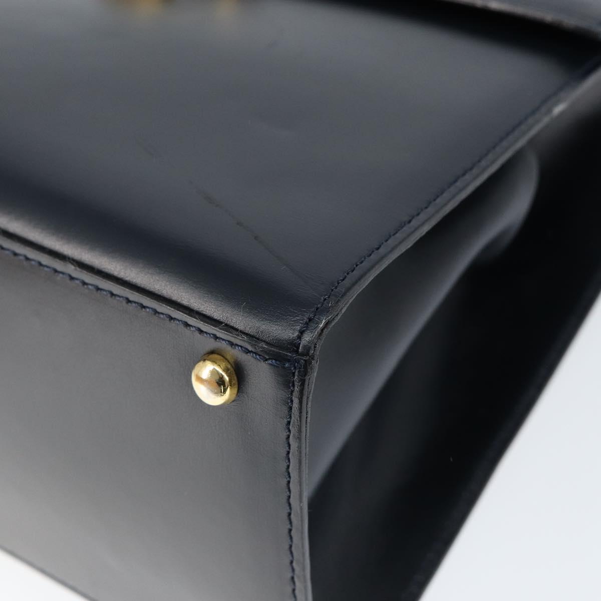 CELINE Circle Hand Bag Leather Navy Gold Auth 149129