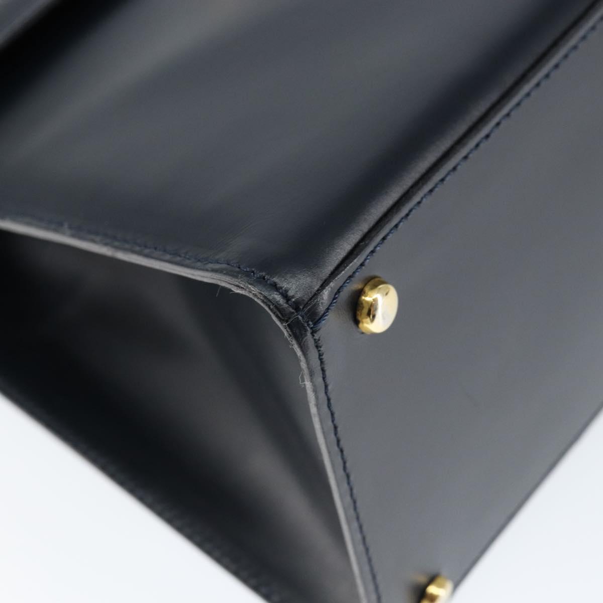 CELINE Circle Hand Bag Leather Navy Gold Auth 149129