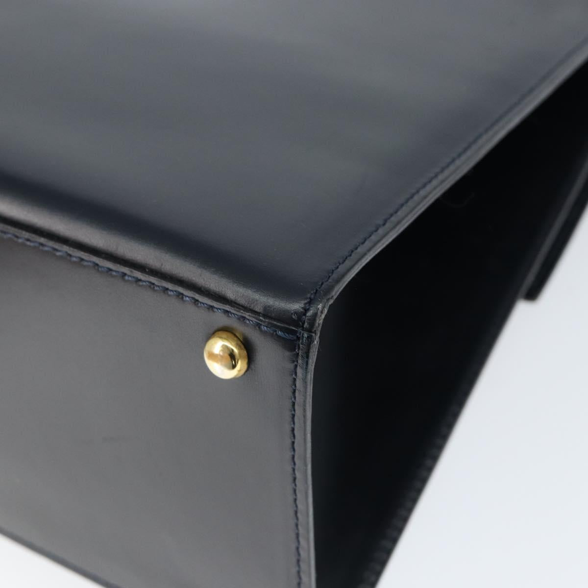 CELINE Circle Hand Bag Leather Navy Gold Auth 149129