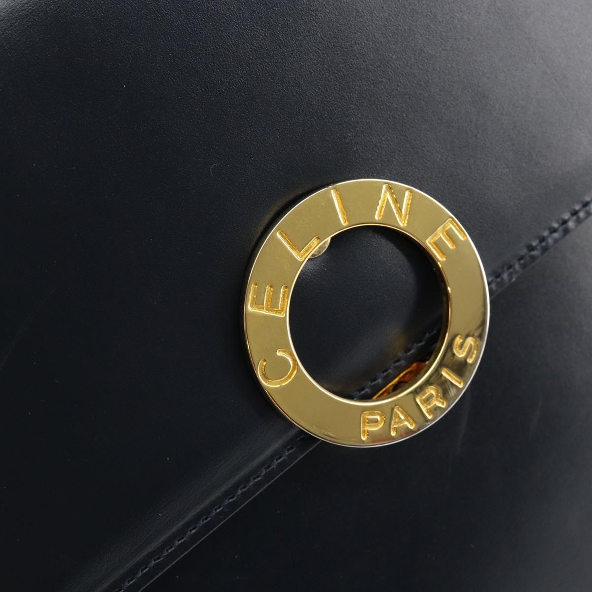 CELINE Circle Hand Bag Leather Navy Gold Auth 149129