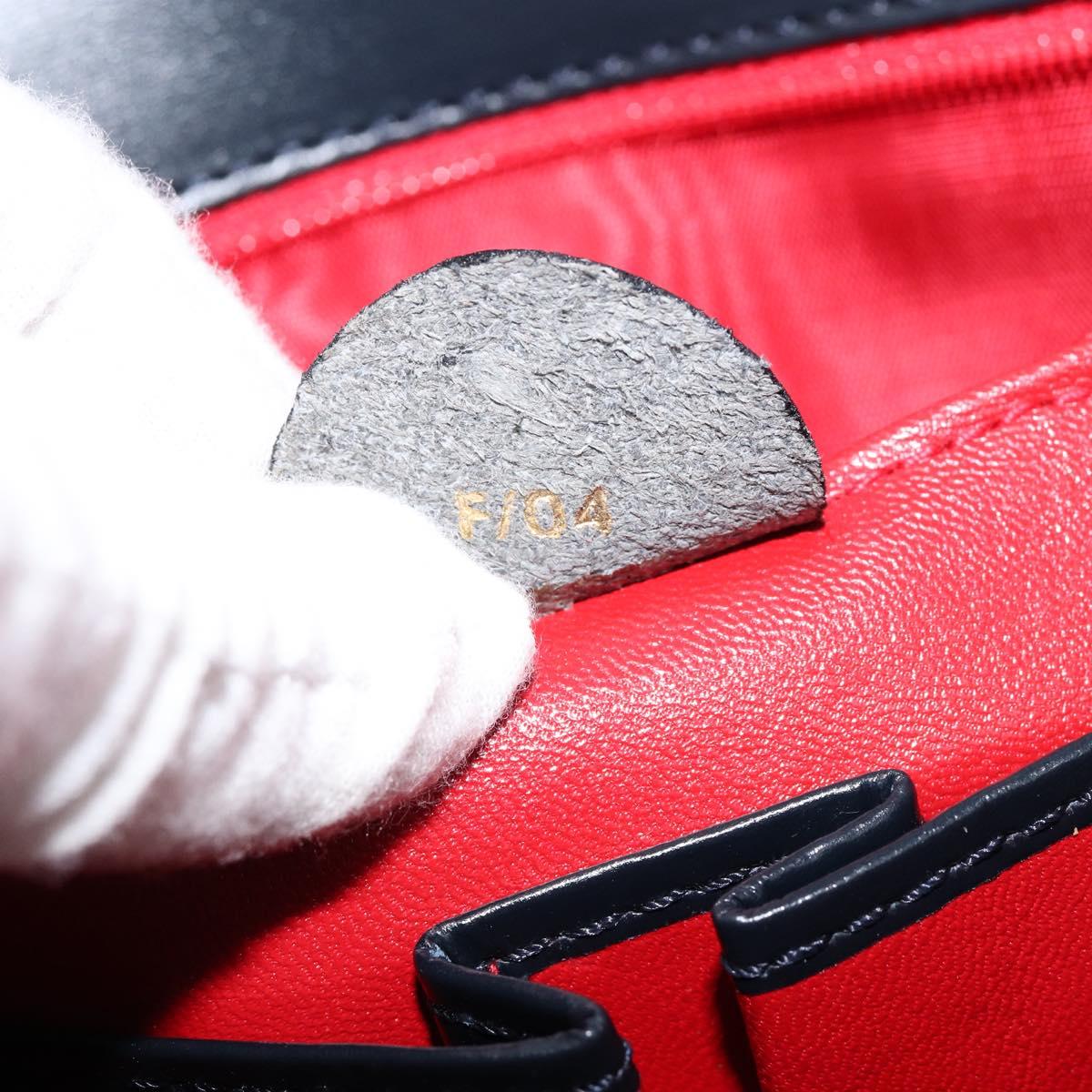 CELINE Circle Hand Bag Leather Navy Gold Auth 149129