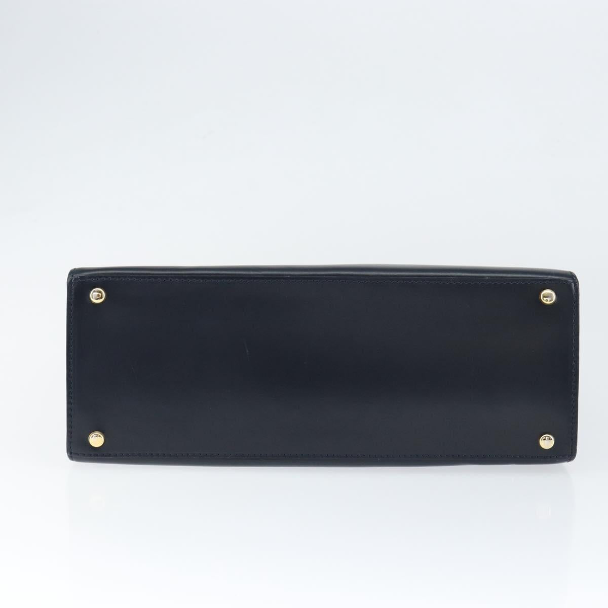 CELINE Circle Hand Bag Leather Navy Gold Auth 149129