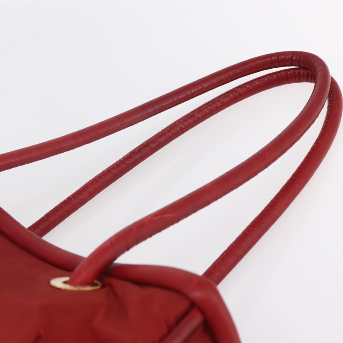 CELINE Tote Bag Nylon Red Gold Auth 149130