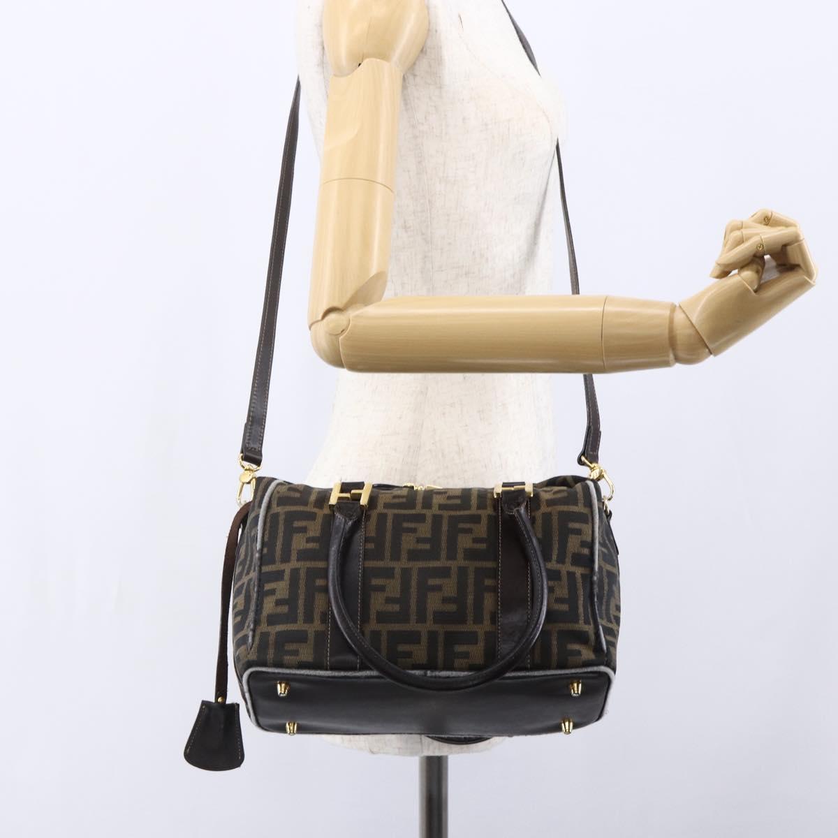 FENDI Zucca Canvas Hand Bag 2way Black Brown Auth 149131