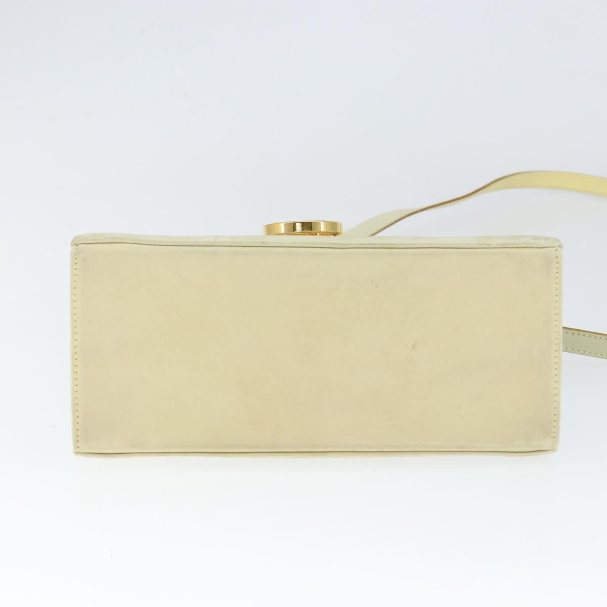 Salvatore Ferragamo Gancini Hand Bag Suede 2way Ivory Gold Auth 149146