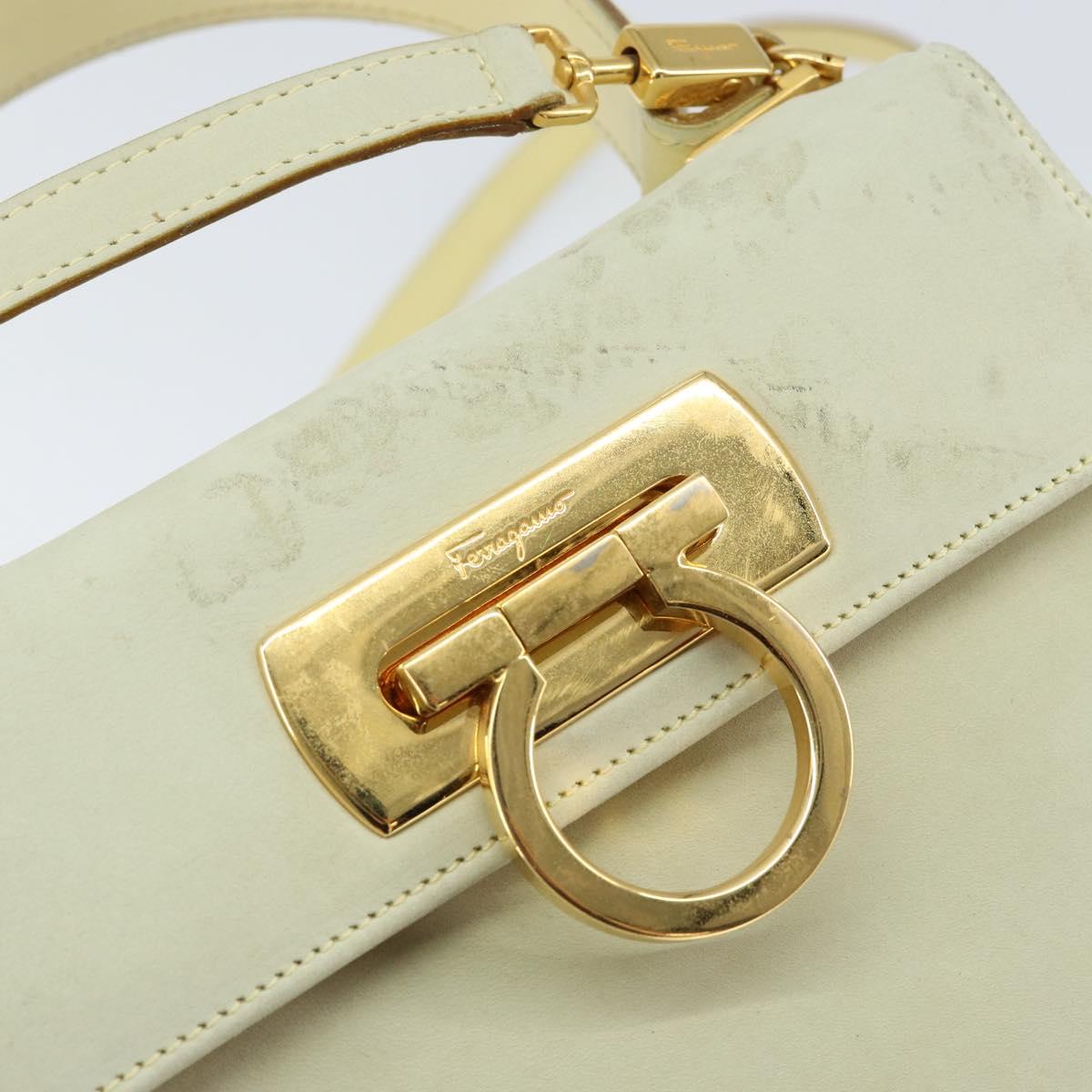Salvatore Ferragamo Gancini Hand Bag Suede 2way Ivory Gold Auth 149146