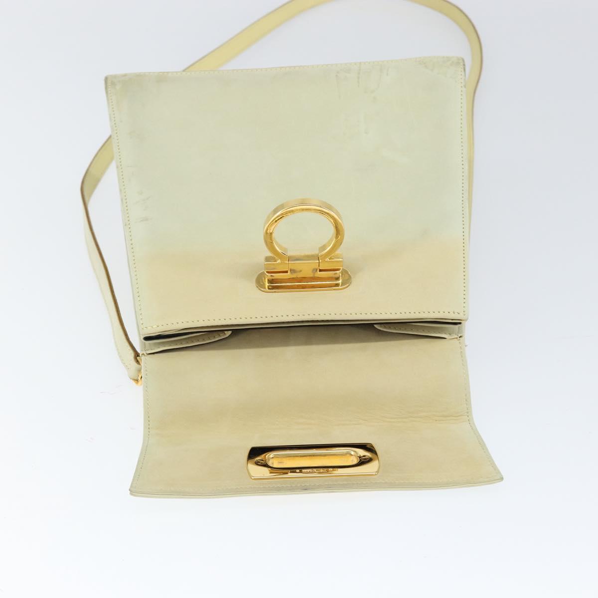 Salvatore Ferragamo Gancini Hand Bag Suede 2way Ivory Gold Auth 149146