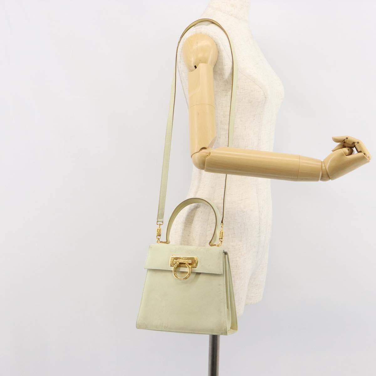 Salvatore Ferragamo Gancini Hand Bag Suede 2way Ivory Gold Auth 149146