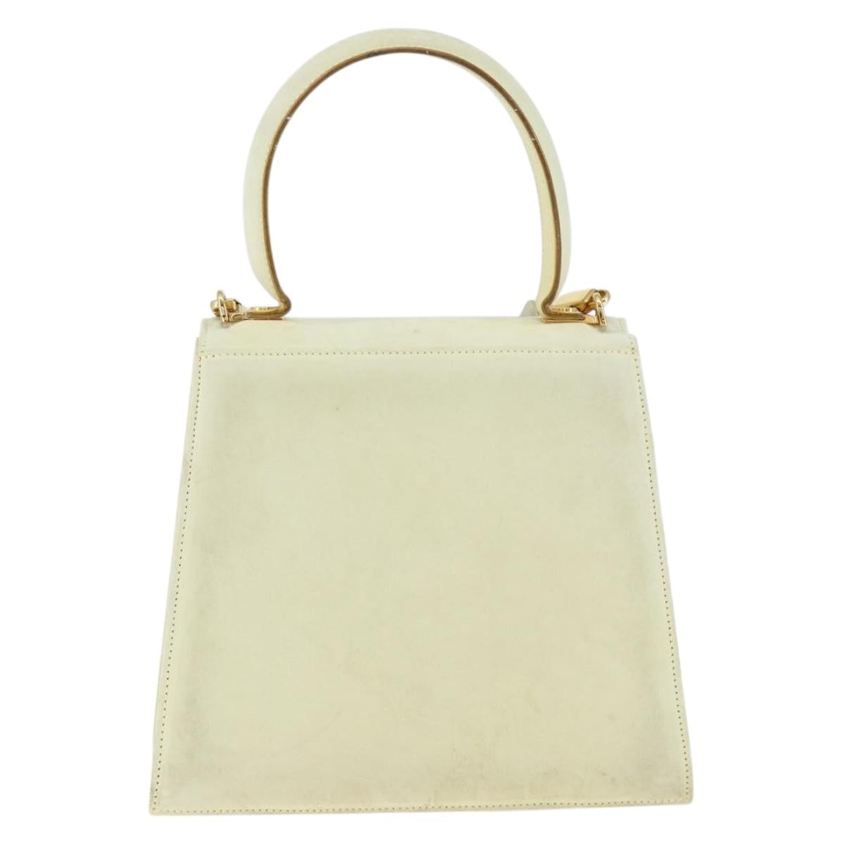 Salvatore Ferragamo Gancini Hand Bag Suede 2way Ivory Gold Auth 149146