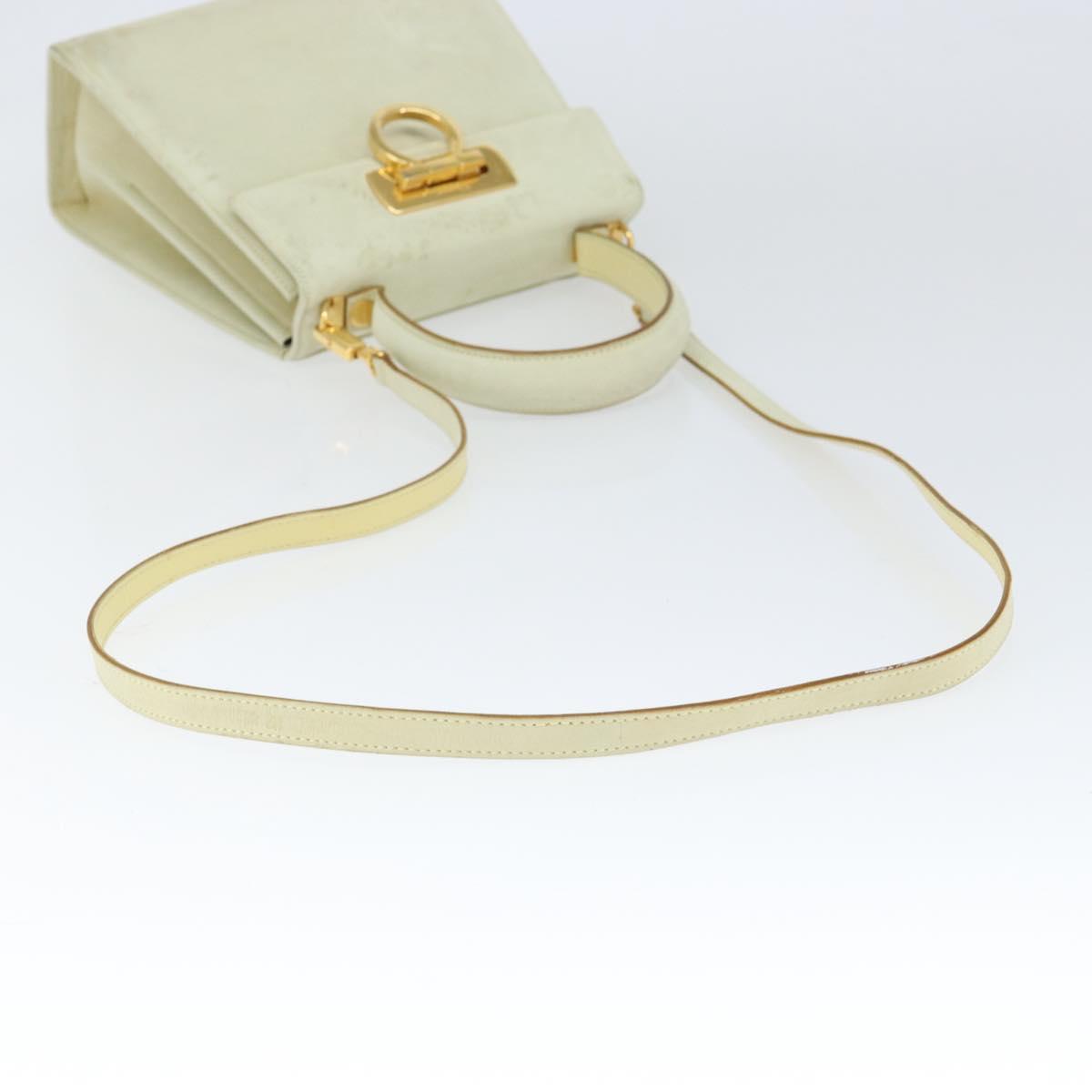 Salvatore Ferragamo Gancini Hand Bag Suede 2way Ivory Gold Auth 149146