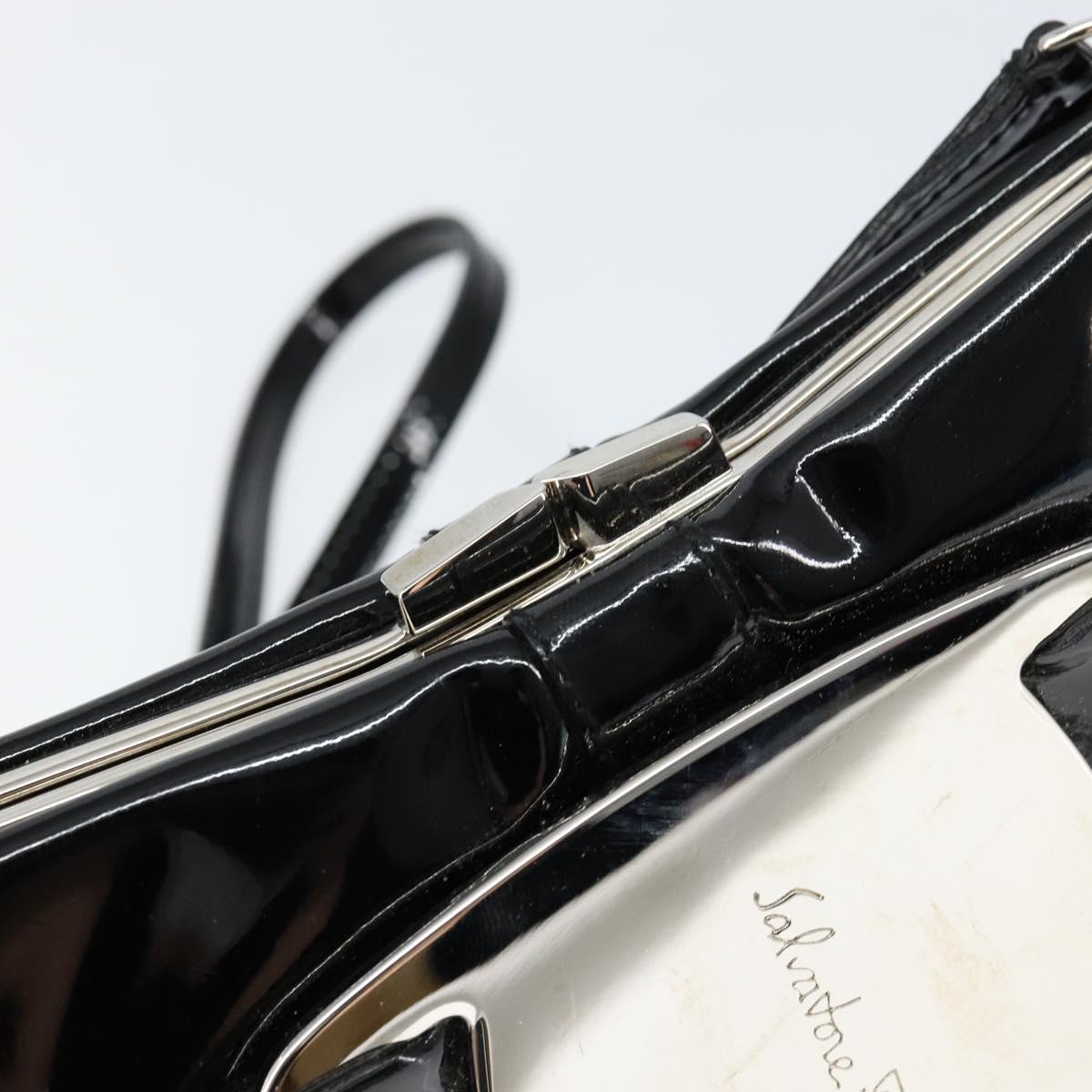 Salvatore Ferragamo Vala Shoulder Bag Enamel Black Silver Auth 149147