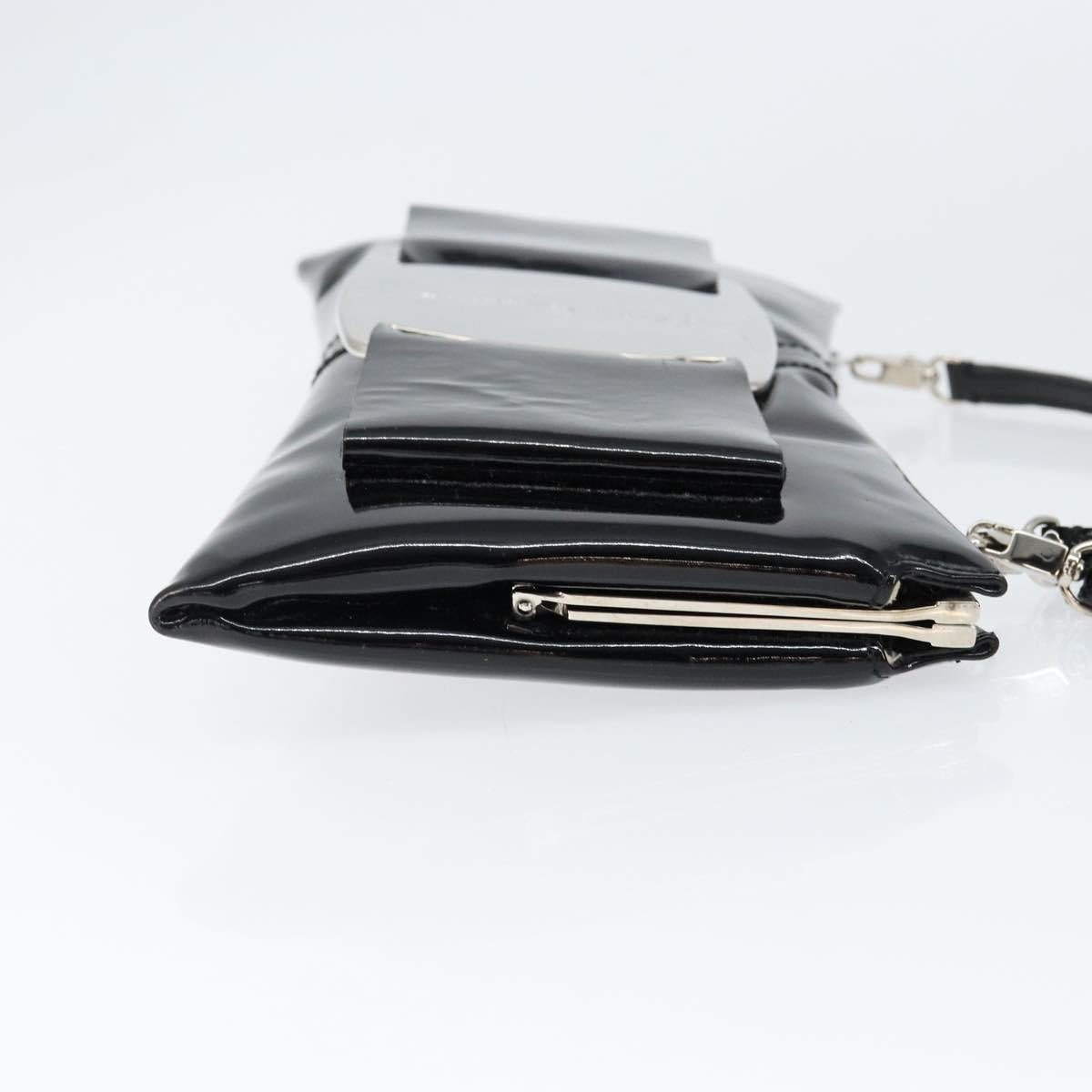 Salvatore Ferragamo Vala Shoulder Bag Enamel Black Silver Auth 149147