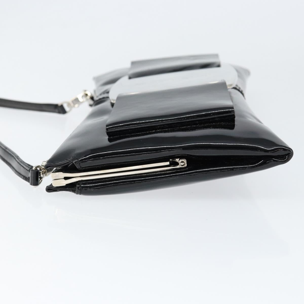 Salvatore Ferragamo Vala Shoulder Bag Enamel Black Silver Auth 149147