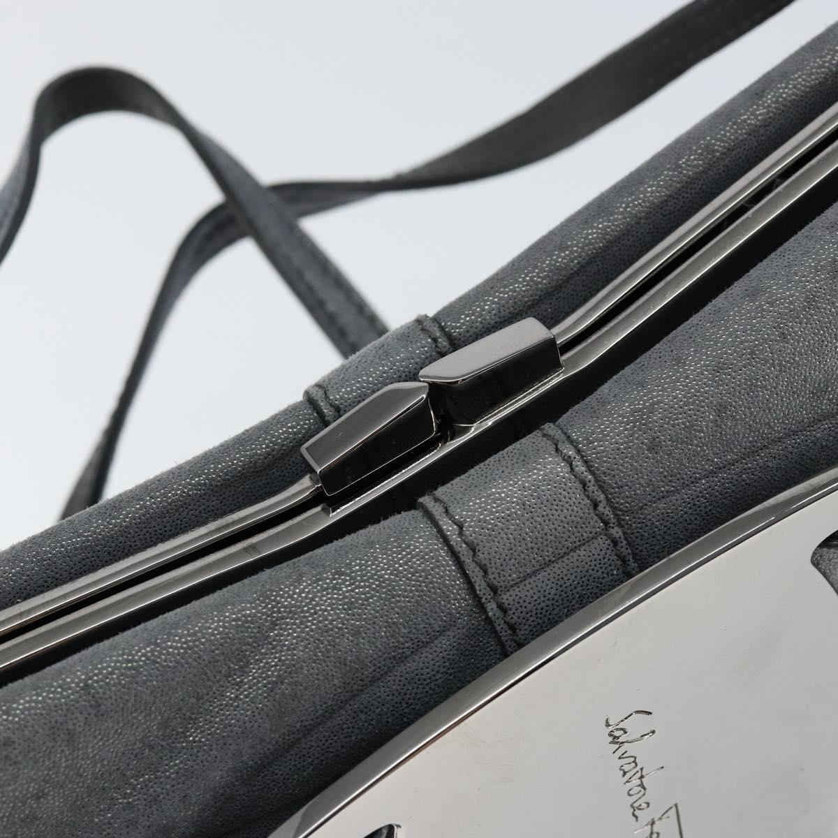 Salvatore Ferragamo Vala Shoulder Bag Suede Gray Silver Auth 149149