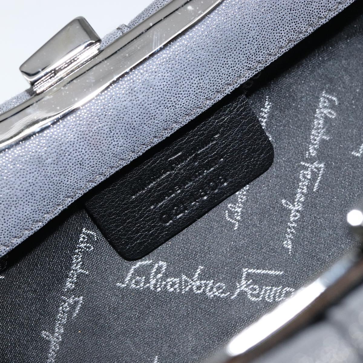 Salvatore Ferragamo Vala Shoulder Bag Suede Gray Silver Auth 149149