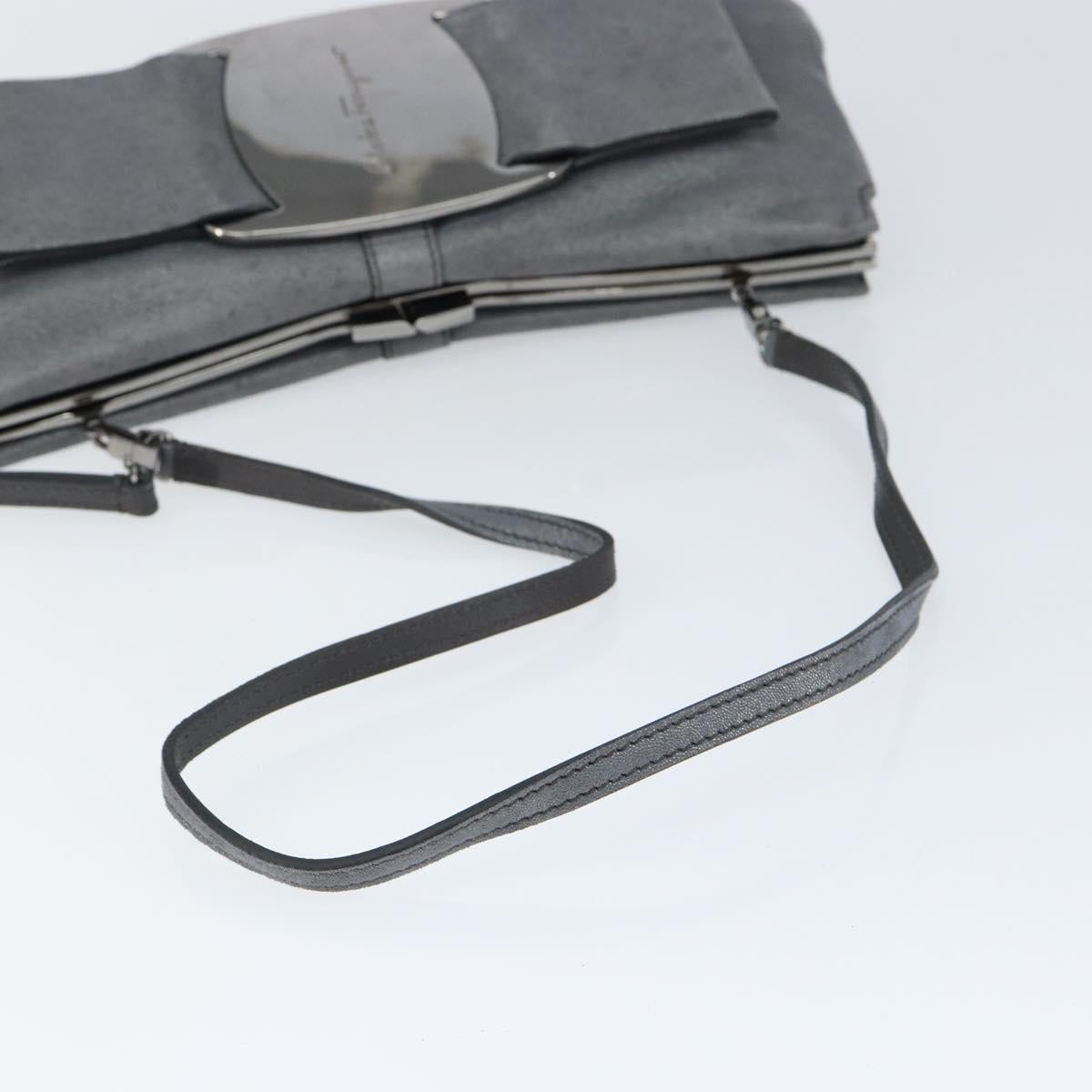 Salvatore Ferragamo Vala Shoulder Bag Suede Gray Silver Auth 149149