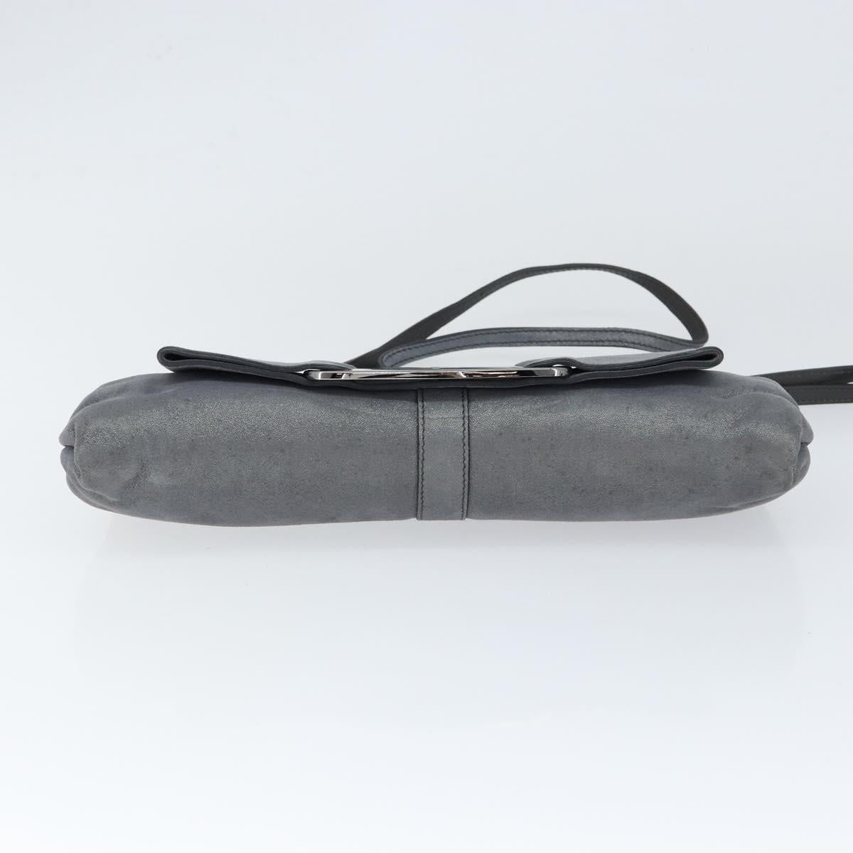 Salvatore Ferragamo Vala Shoulder Bag Suede Gray Silver Auth 149149