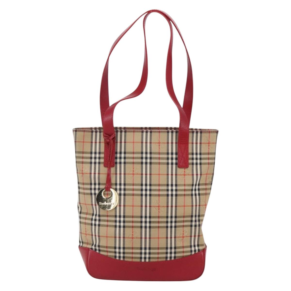 Burberrys Nova Check Tote Bag Canvas Beige Gold Auth 149150