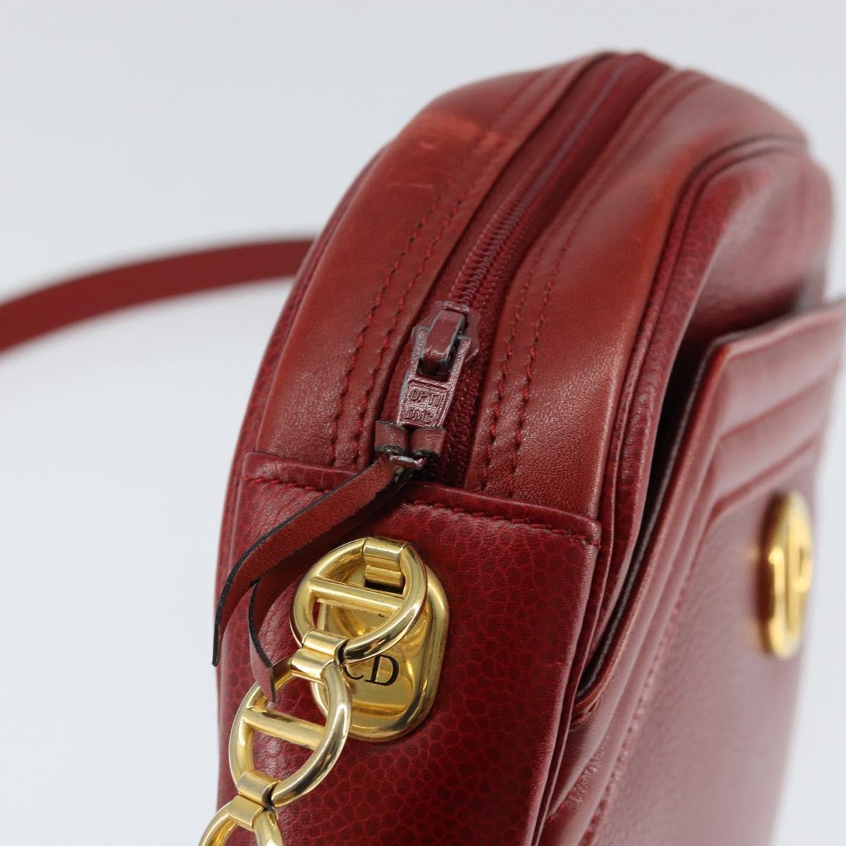 Christian Dior Shoulder Bag Leather Red Gold Auth 149151