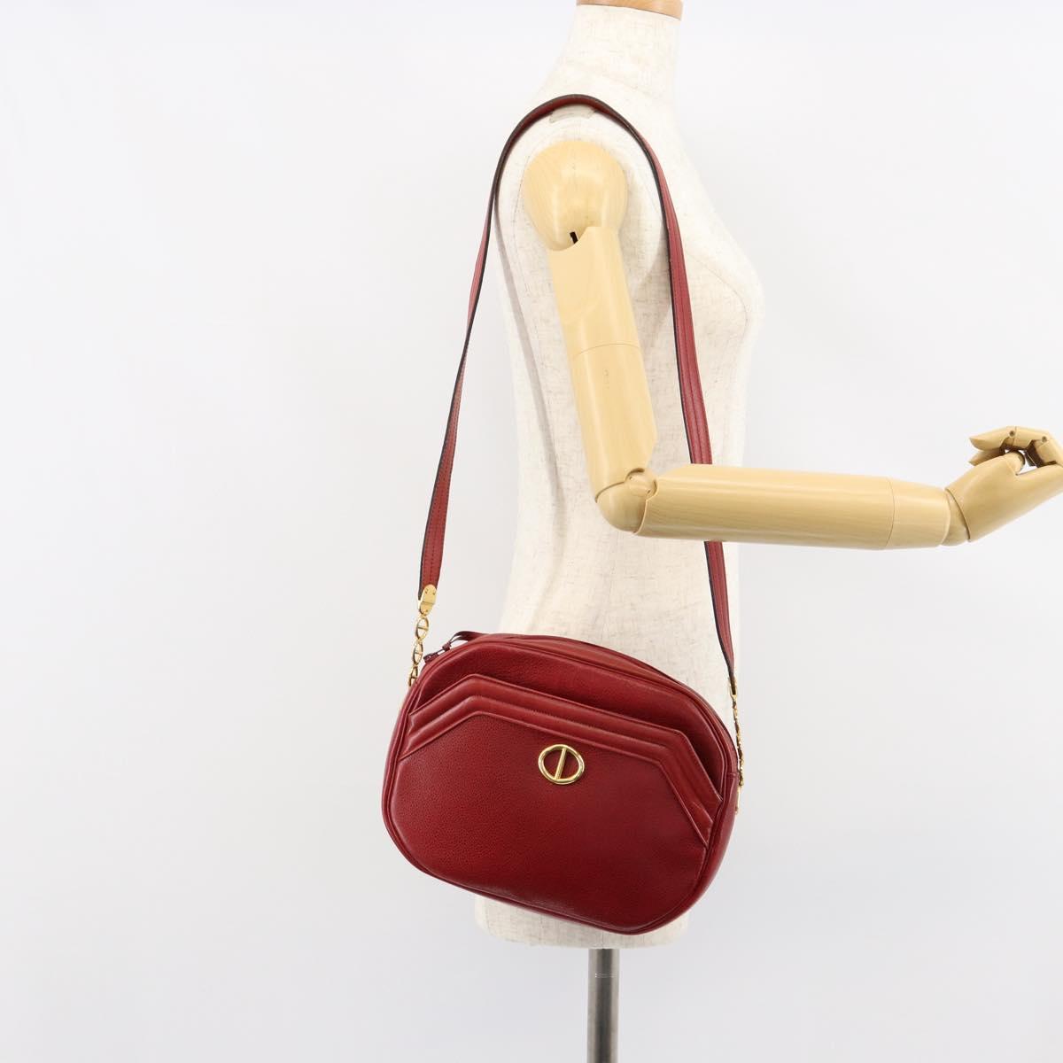Christian Dior Shoulder Bag Leather Red Gold Auth 149151