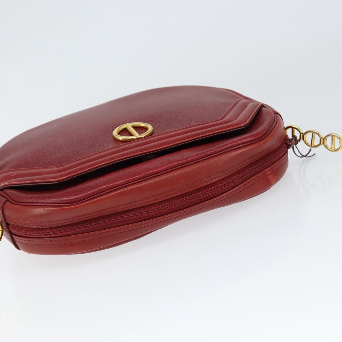 Christian Dior Shoulder Bag Leather Red Gold Auth 149151