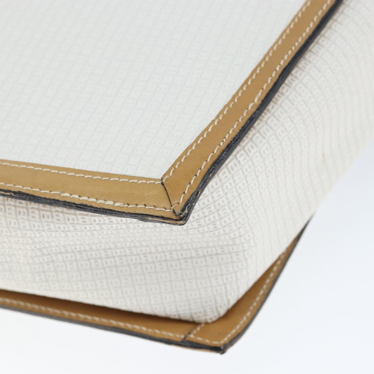 BALLY Hand Bag Leather White Gold Auth 149153