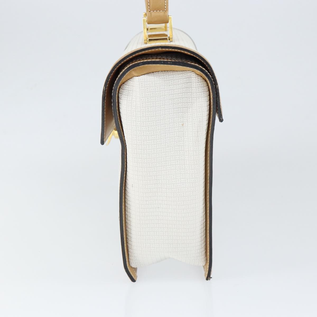 BALLY Hand Bag Leather White Gold Auth 149153