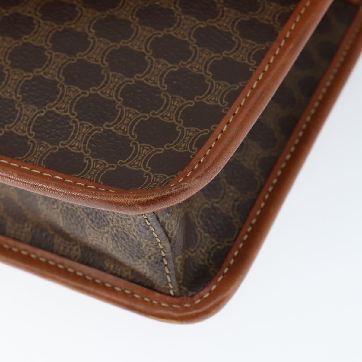 CELINE Macadam Canvas Circle Shoulder Bag PVC Leather Brown Gold Auth 149156