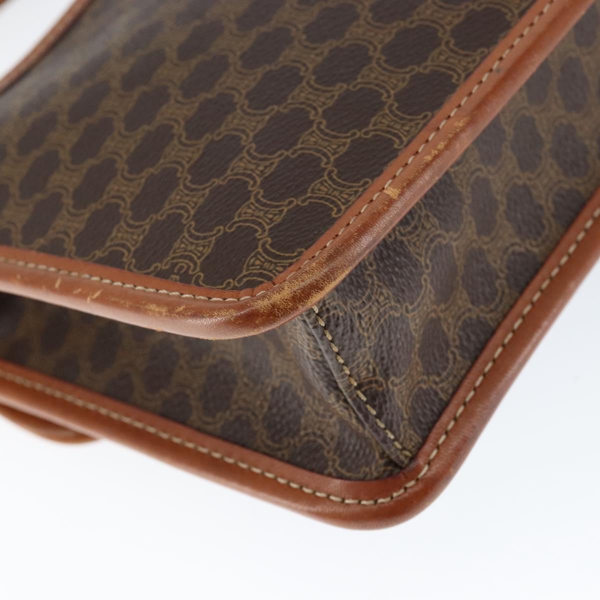 CELINE Macadam Canvas Circle Shoulder Bag PVC Leather Brown Gold Auth 149156