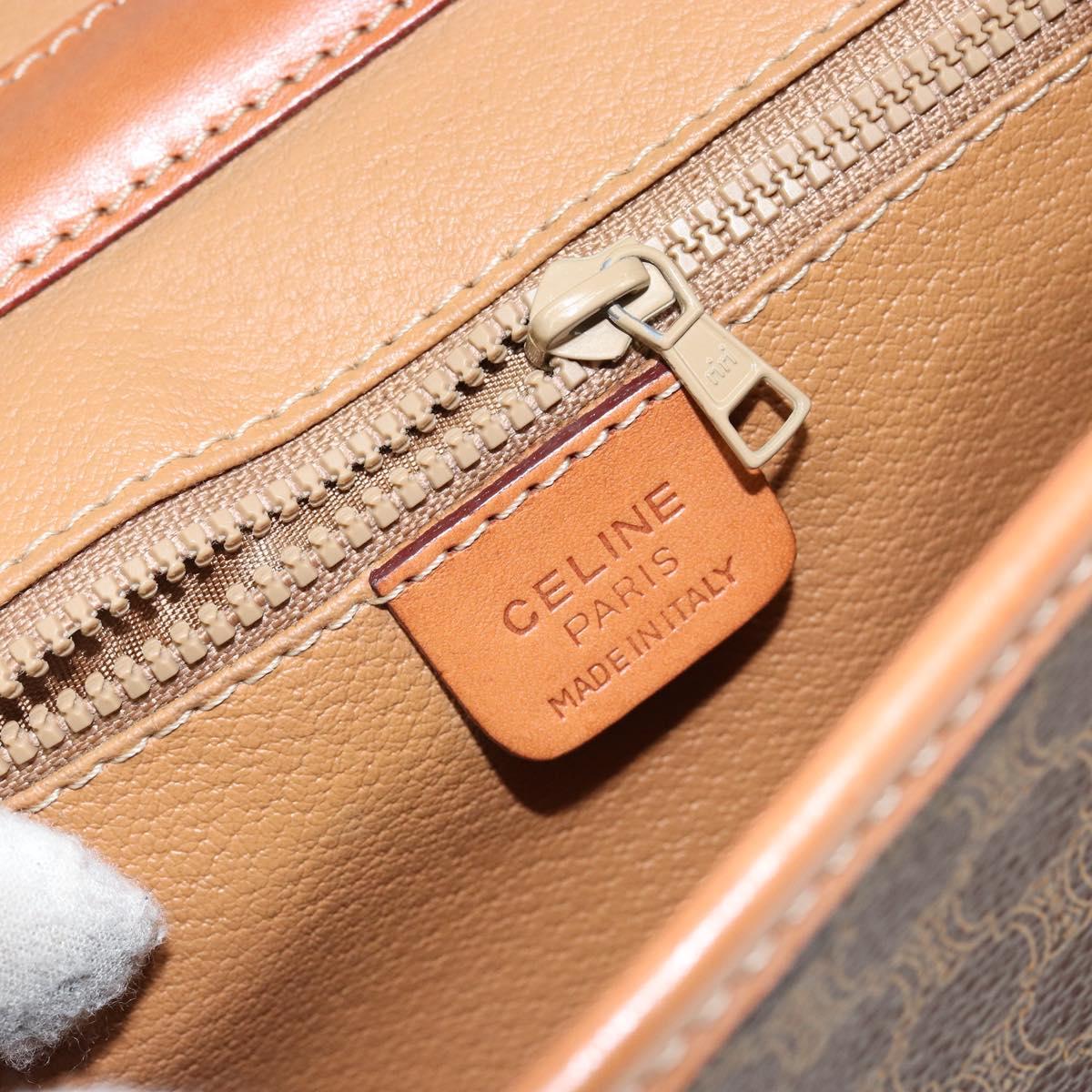 CELINE Macadam Canvas Circle Shoulder Bag PVC Leather Brown Gold Auth 149156