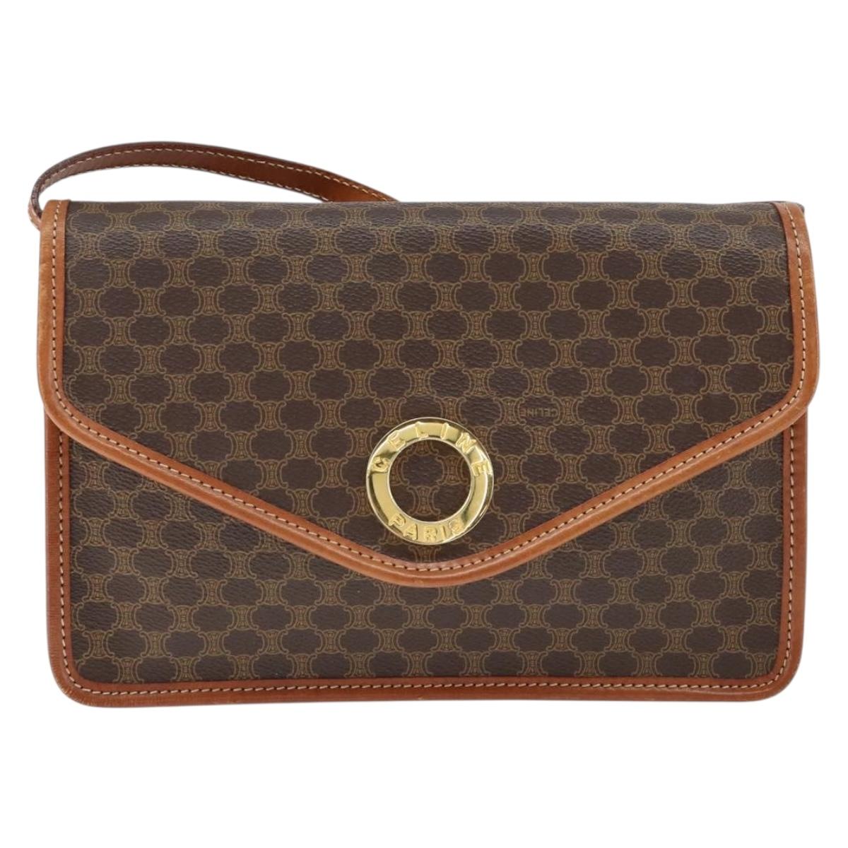 CELINE Macadam Canvas Circle Shoulder Bag PVC Leather Brown Gold Auth 149156