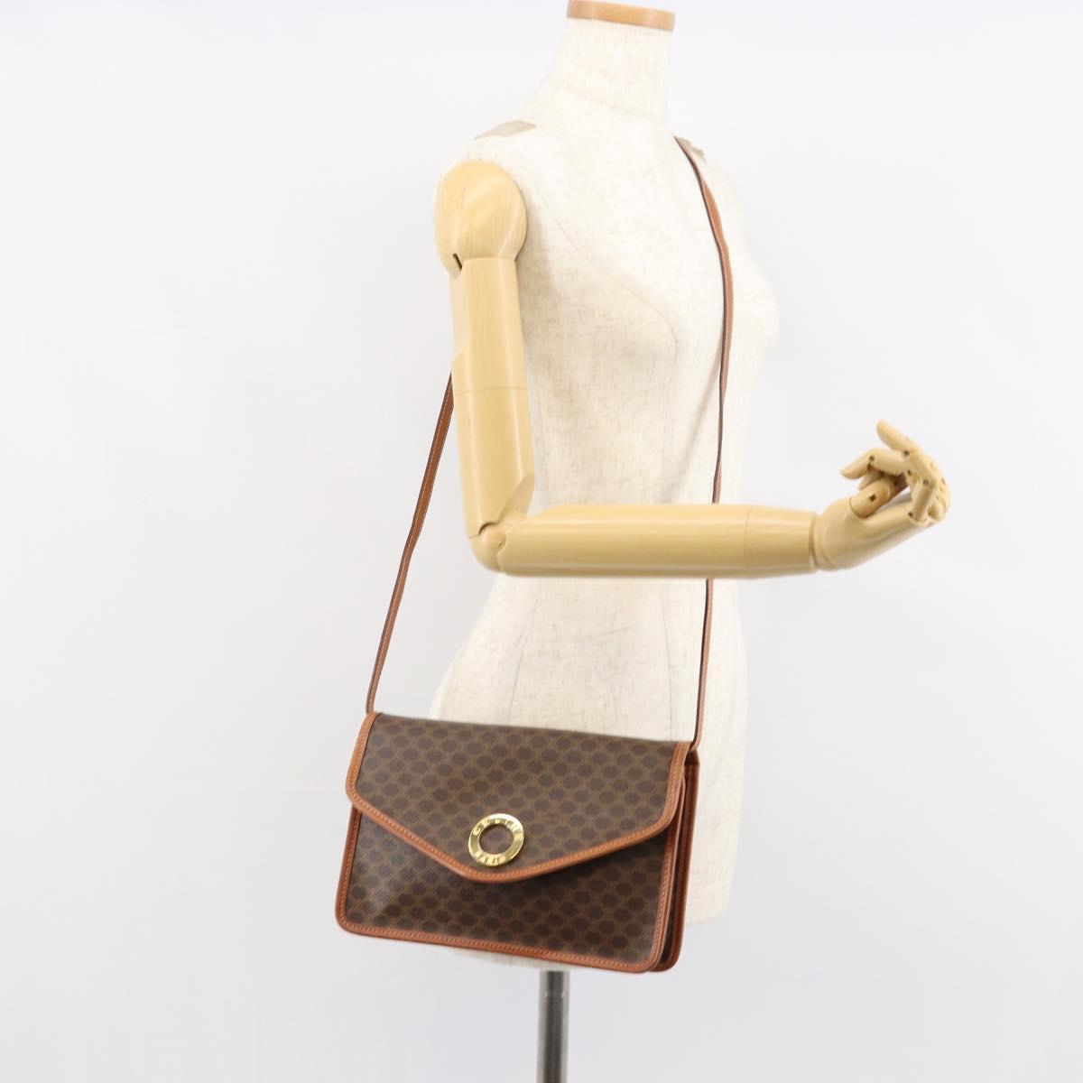 CELINE Macadam Canvas Circle Shoulder Bag PVC Leather Brown Gold Auth 149156