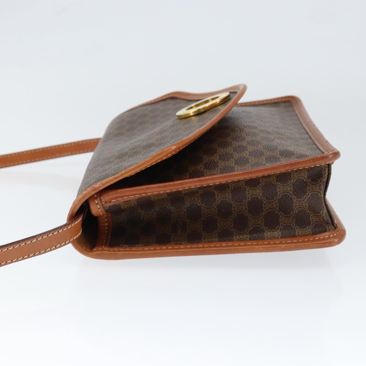 CELINE Macadam Canvas Circle Shoulder Bag PVC Leather Brown Gold Auth 149156