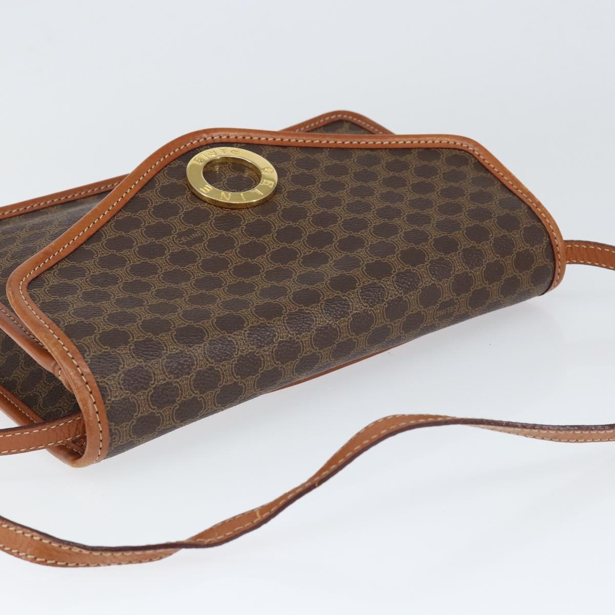 CELINE Macadam Canvas Circle Shoulder Bag PVC Leather Brown Gold Auth 149156