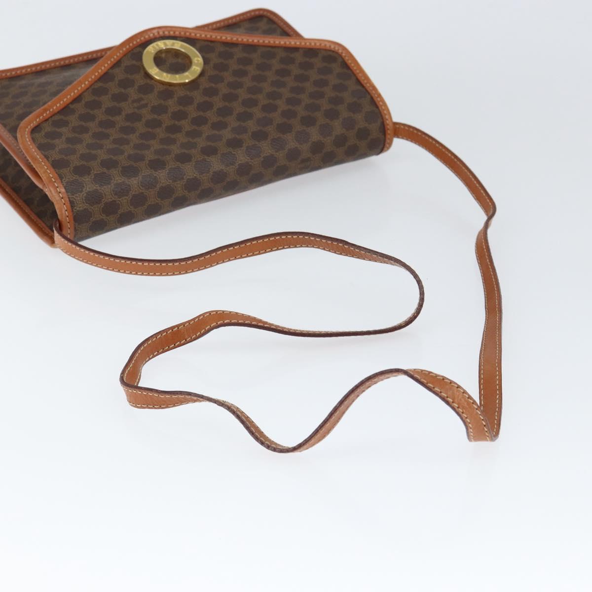 CELINE Macadam Canvas Circle Shoulder Bag PVC Leather Brown Gold Auth 149156