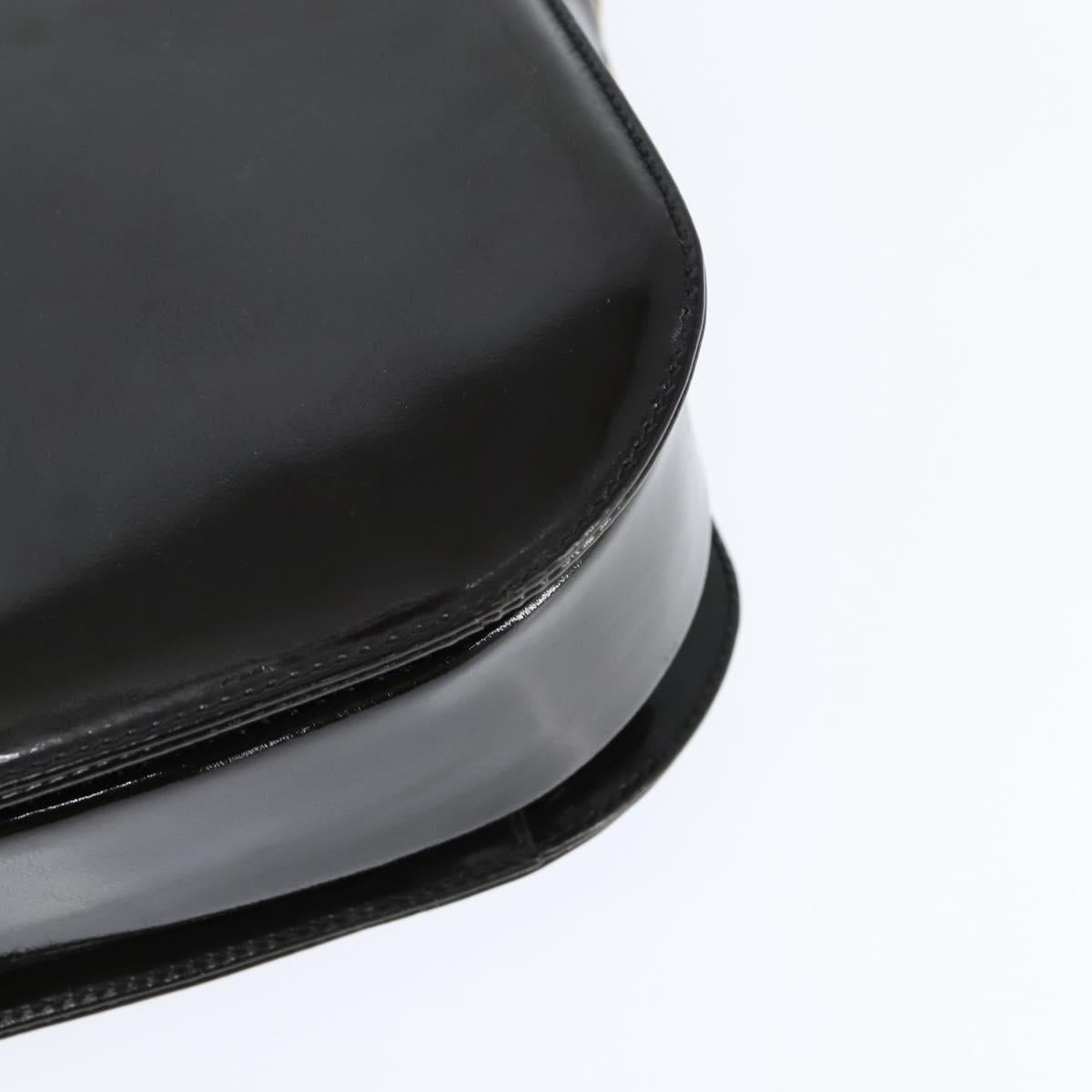 CELINE Horse Carriage Shoulder Bag Enamel Black Gold Auth 149158