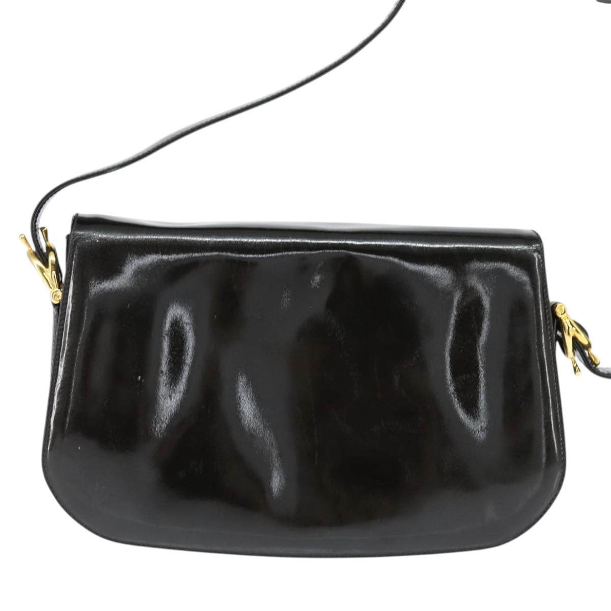 CELINE Horse Carriage Shoulder Bag Enamel Black Gold Auth 149158