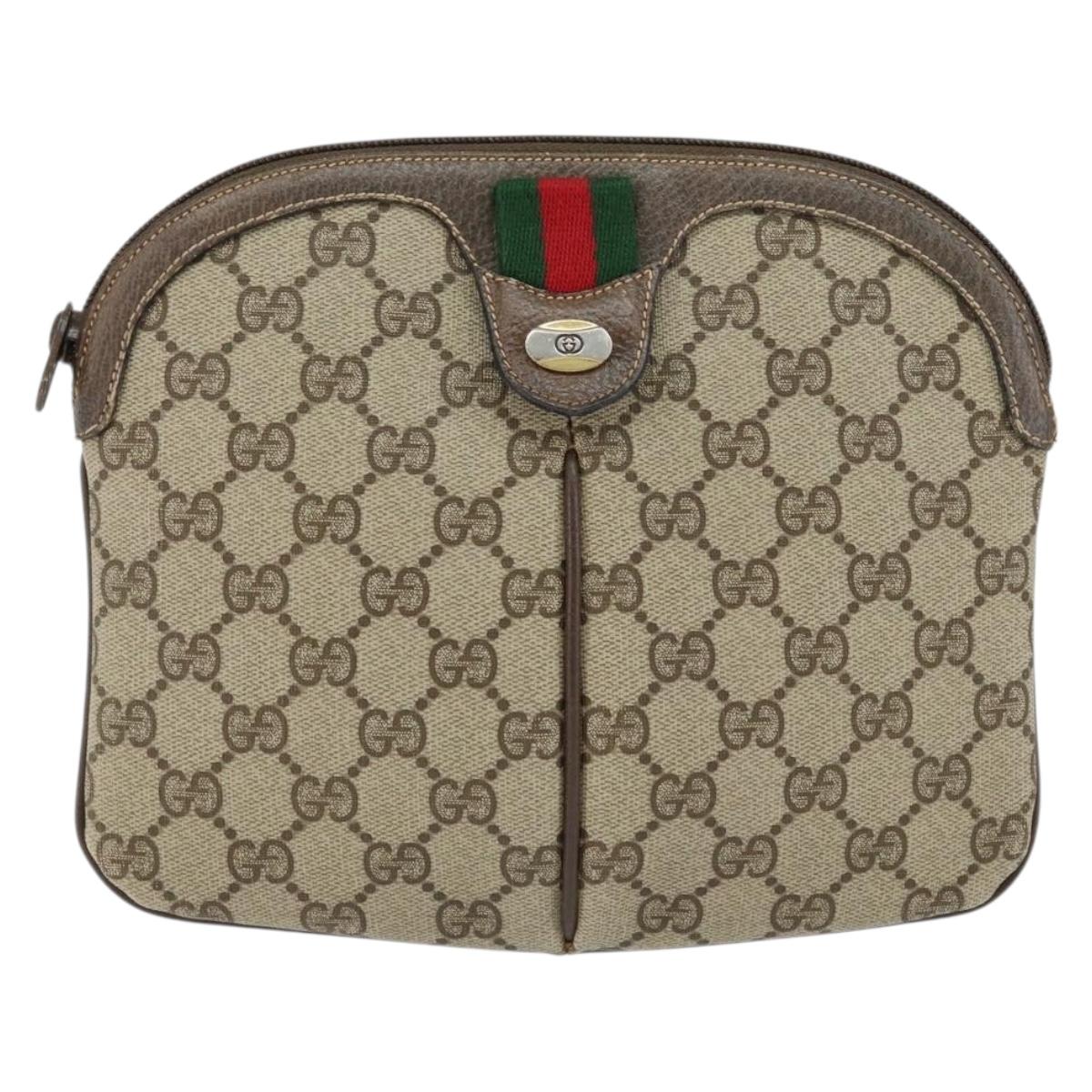 GUCCI GG Supreme Web Sherry Line Bag PVC Beige Gold 904 02 047 Auth 149187