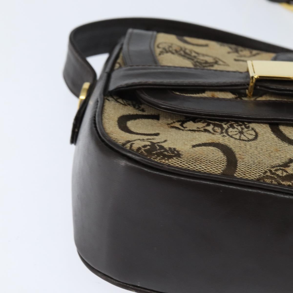 CELINE C Sulky Shoulder Bag Canvas Beige Gold Auth 149188